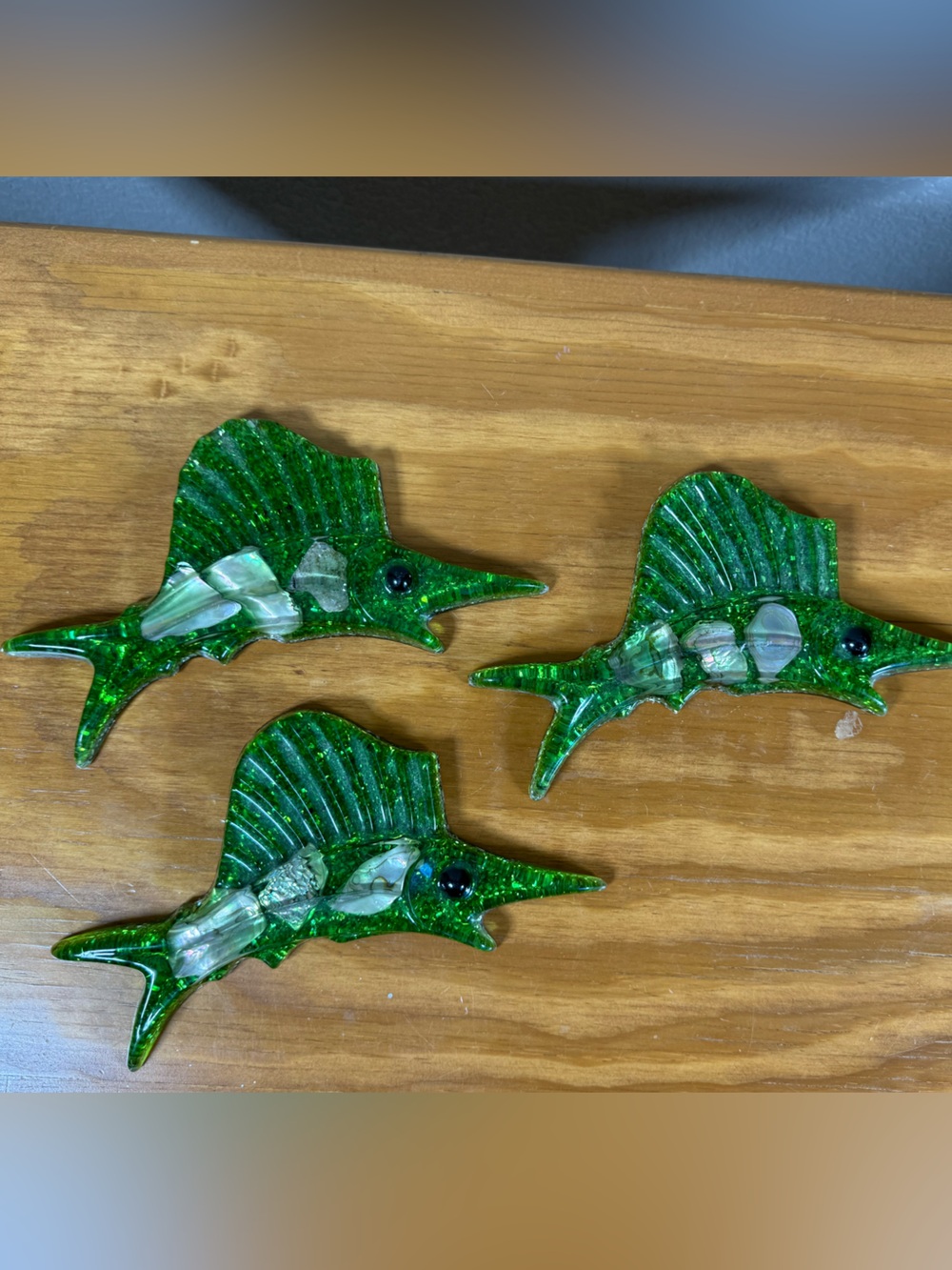 Green Lucite Marlin Wall Art - Set of 3